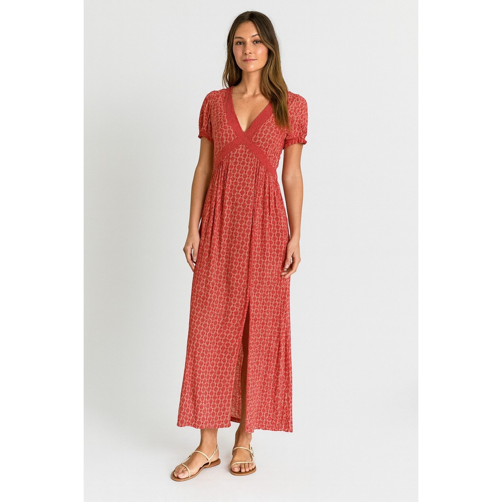 Free People Marley Maxi‎ Dress Red Front Slit Empire Womens Small